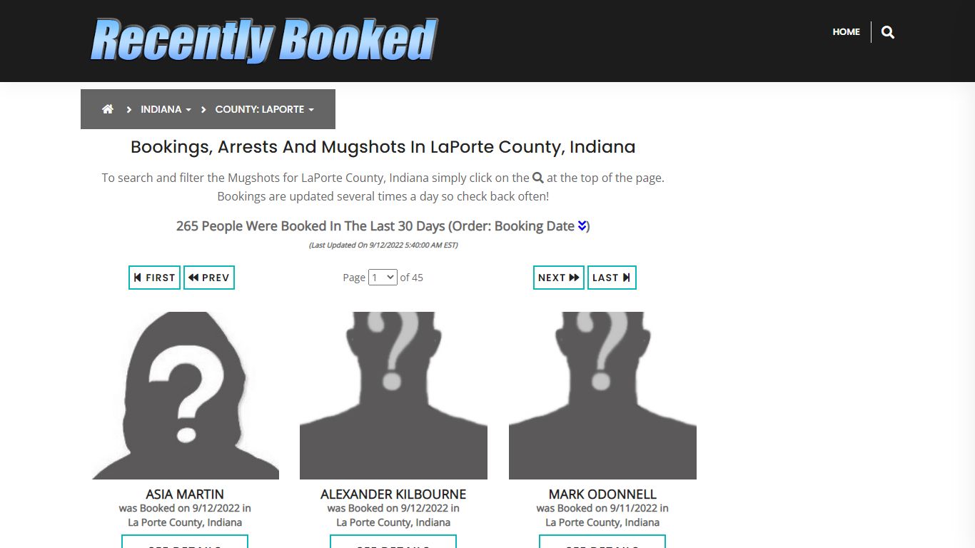 Bookings, Arrests and Mugshots in LaPorte County, Indiana